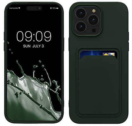kwmobile Handyhülle kompatibel mit Apple iPhone 14 Pro Max Hülle - Handy Cover mit Fach für Karten - in Dunkelgrün