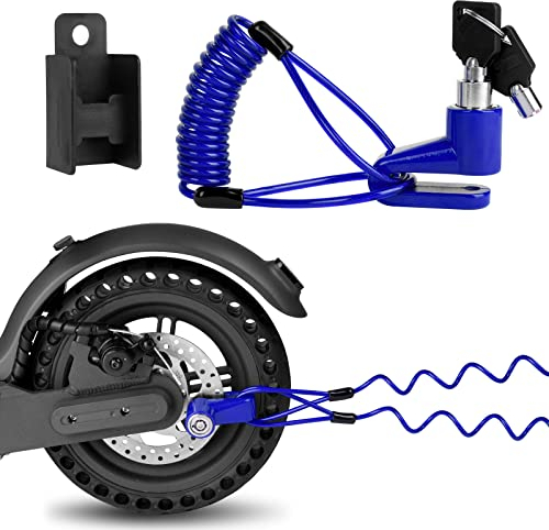Ainiv Blocco Freno a Disco, Bloccadisco Lucchetto Antifurto per Scooter con 2 chiavi und 1.3m Reminder Cavetto, Impermeabile Scooter Blocco Disco per Xiaomi Mijia M365, Blu