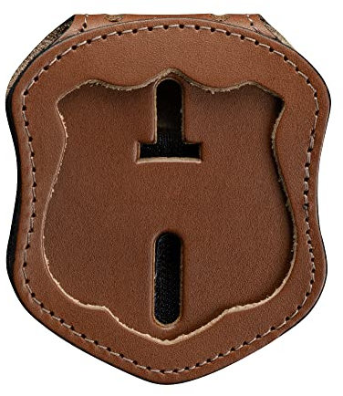 Perfect Fit Shield Wallets Houston Police Porte-badge avec chaîne tour de cou et clip ceinture en cuir marron clair (découpe 49)