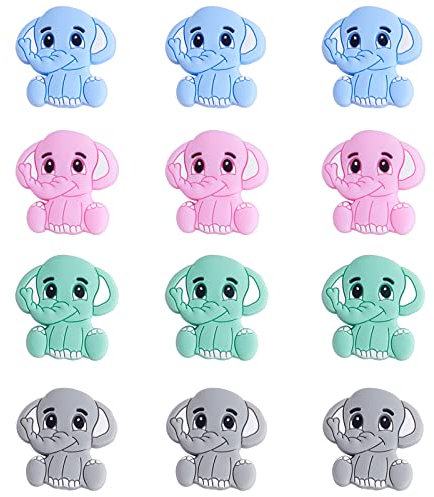 WEWAYSMILE 12 Stück Geometrie Silikonperlen, Silikonperlen Masse, Bunte Runde Silikonperlen, Für Schlüsselanhänger Halskette Armband Basteln DIY (Elefant)