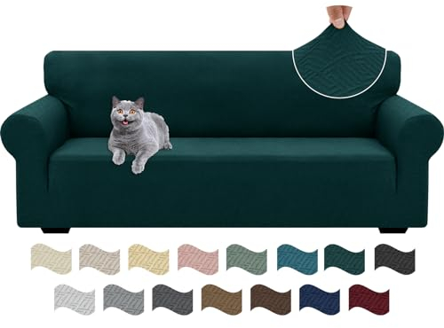 Ystyle Extensible Housse Canapé 3 Places, Universelle Housse De Canapé avec Accoudoirs, Housse Protection Canapém, Sofa Cover Antidérapante, Couvre Canapé pour Chiens Chats Animaux, Vert Foncé