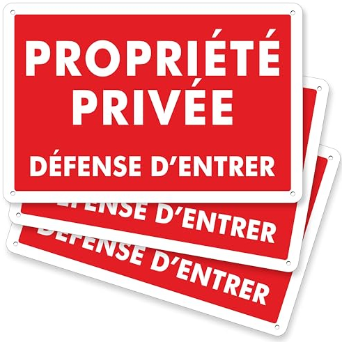 Pubblimania 3 PROPRIETE PRIVE - DEFENSE D'ENTRER panneau plaque en métal aluminium, épaisseur 3 mm avec 4 trous (Lot de 3 Cm 30x20)