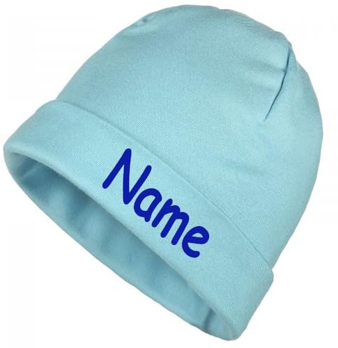 Elefantasie Mütze Uni Aqua mit Namen oder Text personalisiert für Baby oder Kind aus 100% Baumwolle mit UV-Schutz