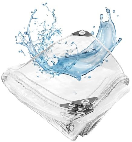 YKUKIZEE 3 m x 2 m Clear Tarpaulin Waterproof Heavy Duty, 400 g/m² Transparent Tarpaulin Cover with Eyelets, PVC Plastic Tarp Sheet Cover for Protective Plant Garden Gazebo Patio