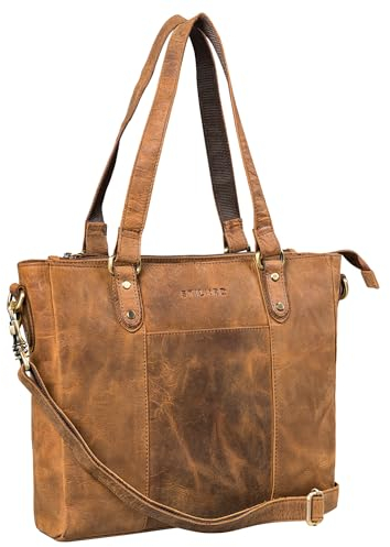 STILORD 'Joy' 3-in-1 Vintage Shopper Leder Handtasche Damen Groß Tasche Echtleder Schultertasche Frauen Ledertasche für Arbeit Shopping Freizeit Laptop, Farbe:sepia - braun plain