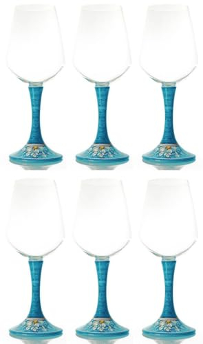 Casa Padrino ensemble de 6 verres à vin de luxe bleu clair/multicolore H. 23,5 cm - Verres à vin faits et peints à la main - Accessoires hôtels et restaurants - Fabriqué en Italie