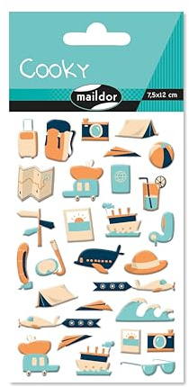 MY MANDARINE CY138Cpack - Packung mit 10 Stickerbögen 3D Stickers Cooky, 300 Stickers, Reise, 1 Pack