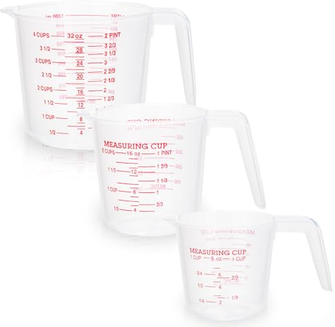 3PCS Plastic Measuring Jugs for Kitchen & Baking, BPA-Free Measuring Jug Set with Handle, Plastic Jug with Measure Scale & Easy to Read Measurements, Mixing Jug with 250ML/500ML/1000ML