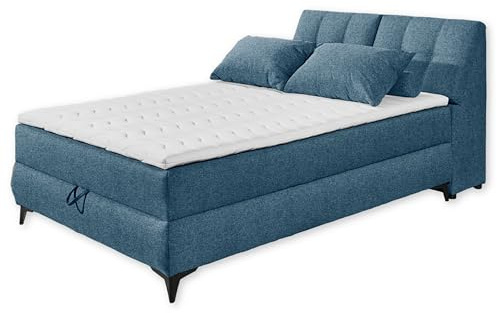 ATLANTIS 6 Boxbett 140x200 in Blau - Bequemes Doppelbett mit Bettkasten und Kaltschaum Topper - 145 x 102 x 240 cm (B/H/T)