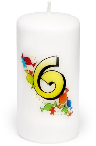 Garronda Geburtstagskerzen mit Motiv 6 Jahre 6x12cm und 24 Std. Brenndauer Geschenk für Mädchen & Jungen zum Kinder oder Erwachsener Geburtstag GD-0076