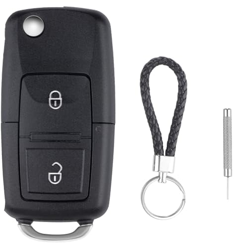 ZIGefofo 2 Boutons Coque Clé de Voiture Compatible avec VW Golf 4 5 6 MK4 Passat Polo Bora Transporter Sko-da Fabia Octavia Télécommande Boîtier Clef de Remplacement avec Porte-Clés