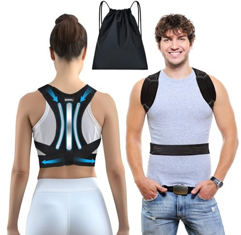 BIORYC ® Corrector Postura Espalda Ajustable + Bolsa de Transporte | Corrector Espalda Mujer y Hombre con Cinta Correctora para Espalda Recta | Corset mujer (L)