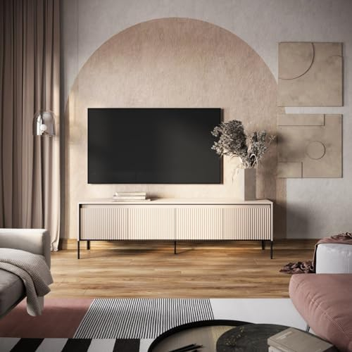 COMPLEO24 Fernsehschrank mit 4 Türen Flore, Breite: 193 cm, Füße aus Metall, Push to Open Funktion, Modern Design (Beige)
