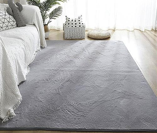 GueTTO Hochflor Teppich Wohnzimmer Kunstfell Super Softes Kaninchenfell Imitat, Luxus Super Soft Fellteppich Plush,Light Gray,200x400 cm