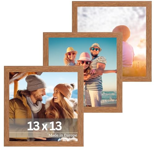 VictoR Bilderrahmen Dali 3er Set 13x13 cm braun | Fotorahmen Holz - Quadratischer Bilderrahmen Set braun 13x13 - moderner Holzrahmen mit bruchsicherem Acrylglas