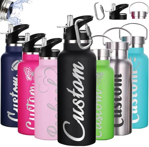Gourde Personnalisée Avec Paille 350ml Nom Gravé Logo Bouteilles Isothermes Personnalisé En Acier Inoxydable à Double Paroi Pour Garçons Filles École De Sport En Plein Air Noir