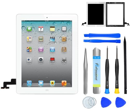 NB+ Schermo di ricambio per iPad 2 Gen, 9,7 pollici iPad 2 Digitizer 2011, per iPad 9.7 2011 A1395 A1396 A1397, adesivo preinstallato, include strumenti di riparazione, con pulsante Home (bianco)