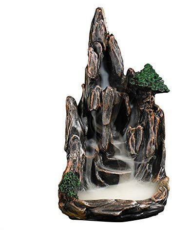 RäUcher Brunnen RüCkfluss, Handmade-Harz-Fertigkeit Rockery Wasserfall Landschaft Rückstau Räuchergefäss(PUB04 and 20Incense)