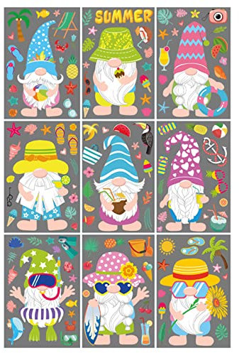 Fensteraufkleber Zwerge, 9 Bögen, statische Wandaufkleber, Strand, Wassermelone, Zitrone, Fensteraufkleber für Wand, Glas, Auto, Party