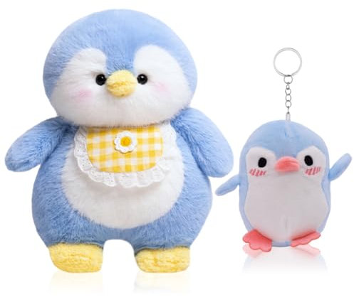 PLNVNVP Pinguin Kuscheltier, Penguins Plush,Pinguine Plüschtier für Kinder, 30cm Blauer Pinguine Plüsch, 10cm Blau Anhänger Pinguin, Kuscheltier Plüschtier