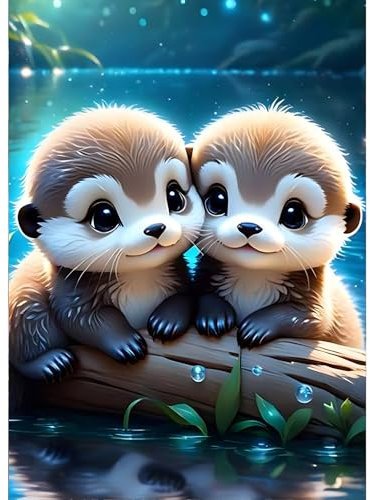 GDYEEH Baby Otters Diamond Painting Erwachsene, 5D Diamant Painting Bilder Anfänger, DIY Traumland Runder Vollbohrer Diamanten Malerei Stickerei Kreuzstich Geschenke Home Wand Dekor 30x40cm