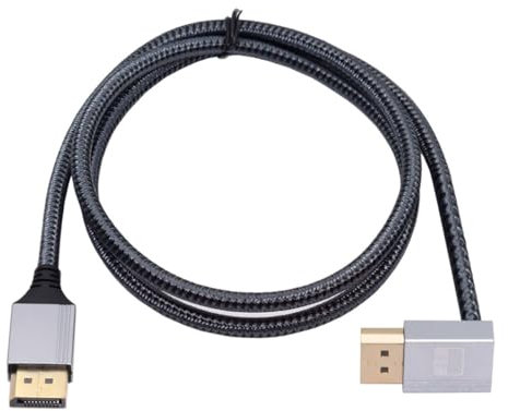 NFHK Up Angled DisplayPort DP to DP Cable 4K 60hz Cable Silver Sleeve Ultra-HD UHD 90 Degree for Desktop Laptop Monitor Graphics Card 1M