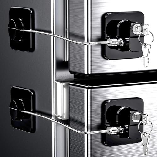 2 Pack Refrigerator Locks with Keys for Kids, Toddlers and Adults, Self Adhesive Child & Baby Proofing Fridge Latch for Fridge, Cabinets and Drawers, Oven, Windows (Patent) (2 Pcs Black)