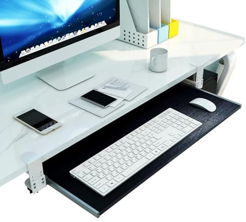KHLMSRXJ Keyboard Tray Wooden 55/65/75Cmx30Cm Under Desk Pull-Out Keyboard Holder, with C-Clamp, Height Adjustable Keyboard Drawers Slide-Out/Black/65 * 30Cm