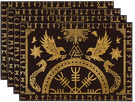 Artoid Mode Lot de 4 sets de table dorés - Motif arbre de vie - Corbeau et casque de révérence - 30 x 45 cm - Pour les vacances, la cuisine, la décoration de fête
