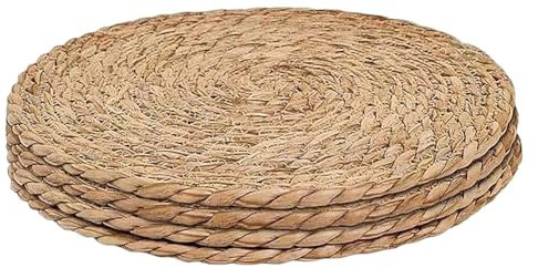 FSSTUD 4 Pcs Round Woven Placemats Rustic Wicker Table Mats Boho Braided Placemats Natural Rattan Placemat Farmhouse Weave Place Mats for Dining Table 24cm