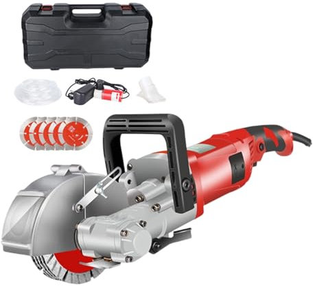 forplubossmmp Electric Wall Chaser 4000W Wall Grooving Machine, Electric Concrete Slotting Machine for Cutting Slotting Marble Concrete Grooves 7500r/min (with 5 Saw Blades and Toolbox),red