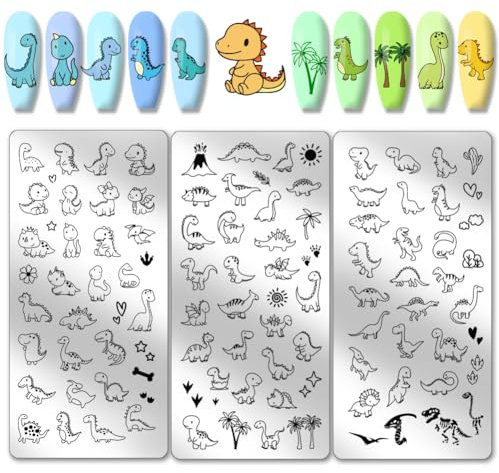 PH PandaHall 3pcs Nagel Stamping Plates, Cute Little Dinosaur Nail Art Schablonen Liebe Sonne Pflanze Nailart Schablonen für Frauen Nageldesign Druck Maniküre Salon