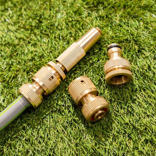Dunnet Tools 3/4 Inch Male Outside Hose Pipe Tap Adapter Brass Tap Hose Connector High Pressure Hosepipe Connectors Thread 3/4 (4pc Brass Hose Fittings Set)