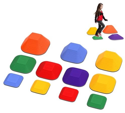Aufun 11 Stück Balanciersteine Set Kinder Kombinierbar Balancierbalken Rutschfest Balancierbrett zur Förderung von Balance Motorik, bis 80 kg für Schulen, Abenteuer für Drinnen & Draußen