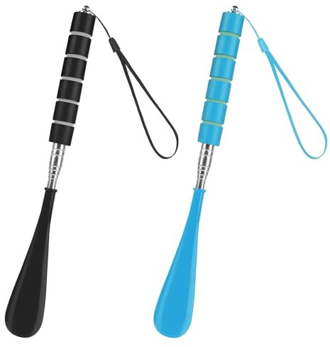 AYBUY 2 Pcs Chausse Pied,Chausse Pied Long Telescopique 28,5-70,5 cm,Chausse Pieds Long Manche en Métal et Plastique Shoe Horn Convient à Toutes Les Tailles de Pieds (Noir+Bleu)