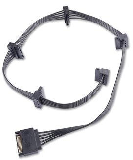 ELFJMZP SATA 15-Pin Power Splitter Cable 1 Male to 5 Female, 18AWG Tinned Copper, 62cm for HDD SSD CD-Drive - Multi-Drive Power Adapter for PC NAS Server (Black, PVC Jacket)