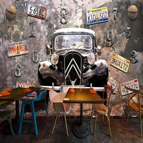 XLMING Simple Creative Retro Rusty Old Licence Plate Tool 3D Wallpaper Home Study Office Grey Dining Room Sofa Bedroom Living Room TV Backdrop-430cm×300cm