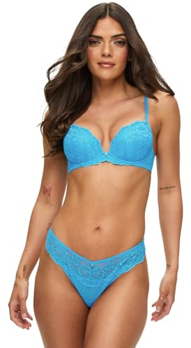 Ann Summers Sexy Lace Thong Low-Rise Womens Underwear, Mesh Back, Delicate Floral Lace & Centre Charm, Cotton Gusset – Stylish and Comfortable G String for Minimal Lines Aqua - Womens Lingerie
