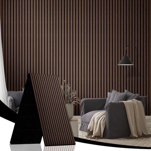 AKK-STAR Akustikpaneele 2Set 240x60cm (2,88m²) - Faltbare Wandpaneele in Holzoptik für Schallschutz & Dekoration | 3D Wandpaneele für Wohnzimmer, Homeoffice | Zur Wandmontage (Schwarznuss 11#)