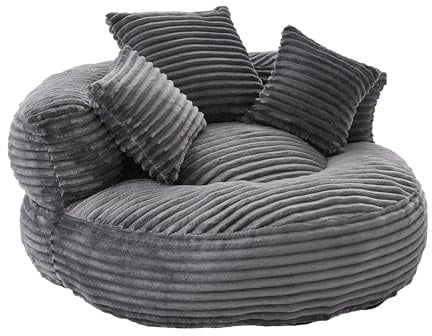 UATARU Lounge Floor Sofa Single Chair with 3 Cushions, Corduroy Fabric Couch for Living Room Bedroom (Dark Gray)