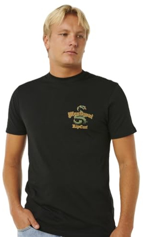 RIP CURL Desti Animals Mentawai Islands Indonesien Surf Tee Kurzarm-T-Shirt für Herren, Schwarz