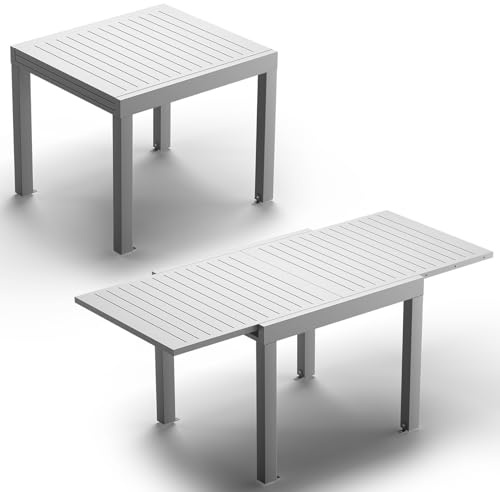 JUMMICO Gartentisch Ausziehbar aus Aluminium, Wetterfester & Kratzfester Tisch mit Sicherheitsauszug, Leichter Esstisch für Balkon, Terrasse und Garten
