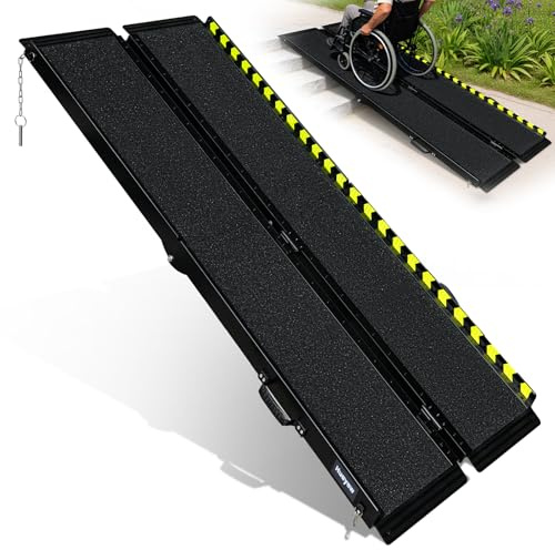 Huayaw 6FT Portable Wheelchair Ramp Folding Aluminum Ramp for Home Doorways | Anti-Slip Mobility Handicap Ramp with Side Rails for Steps Stairs Thresholds Entryways Wheelchairs Scooters and Strollers