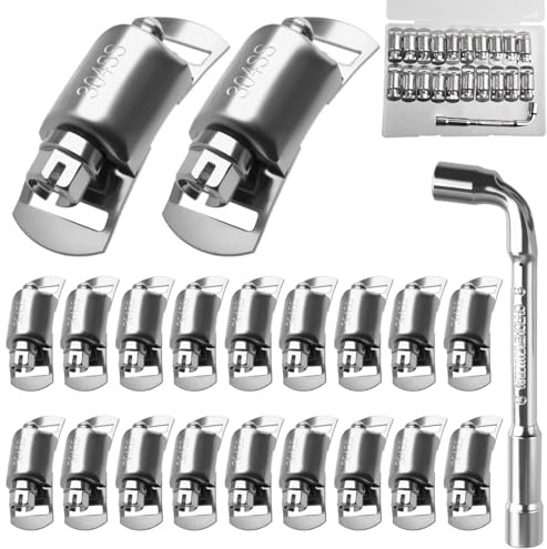 LEONTOOL Paquete de 20 sujetadores de abrazadera de manguera de acero inoxidable 304 para bricolaje, abrazaderas de engranaje sin fin ajustables, abrazaderas de tornillo para tubo, tubo de conducto