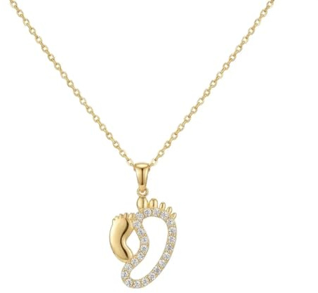 Suzan Gold® 375 Echtgold Kette Damen mit Fußabdruck Anhänger und Zirkonia liebevoll symbolisch wasserfest Geschenkidee – TinySteps – emotionaler Goldschmuck