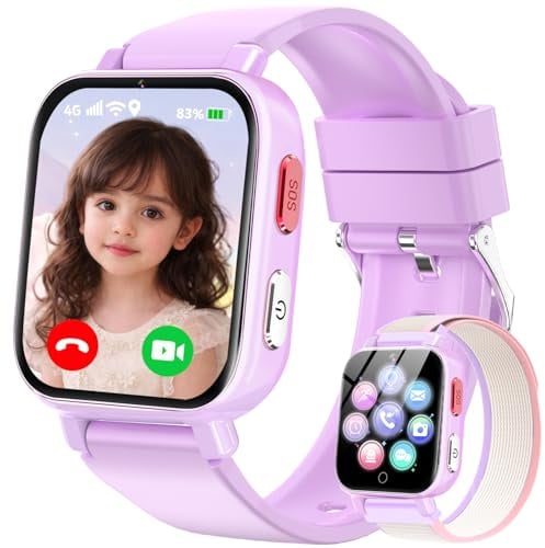 Ucani 4G Smartwatch Bambini con GPS e Telefono, Orologio Smartwatch Bambini con Videochiamate, Chat Vocale, Modalità Scuola, SOS, Contapassi, Orologio Intelligente Regalo Ragazzi Ragazze 4-12, Viola
