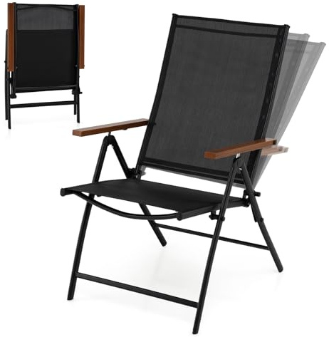 COSTWAY Gartenstühle Hochlehner 2er Set, Klappstühle mit 5-Fach Verstellbarer Rückenlehne, klappbare Balkonstühle bis 150 kg belastbar, wetterfeste Terrassenstühle für Garten, Terrasse, Balkon