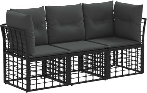 vidaXL Outdoor-Sofagarnitur Schwarz Polyester, Moderne, wetterfeste, modulare Sofagarnitur, verstellbare Füße, für Terrasse und Garten