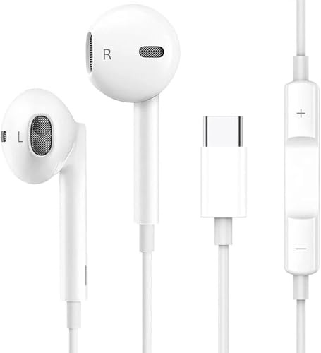 USB C Kopfhörer für iPhone 17/16/16e/15 Pro Max/Plus iPad Pro In-Ear Kopfhörer mit Kabel Type C, Mikrofon, Lautstärkeregler für Samsung S23 S22 S21 S20 A53 A54 A34 Google Pixel