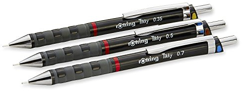 rOtring Tikky 3er Set mit Colourcode 0, 35/0, 5/0, 7 mm (mit 3 Dosen Ersatzminen HB)